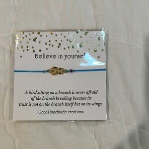 Owl Bracelet with Gold Accents and blue string